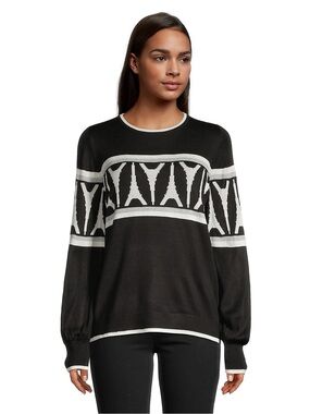 Karl Lagerfeld Paris Eiffel Tower Knit Pullover Sweater Black White Size XL